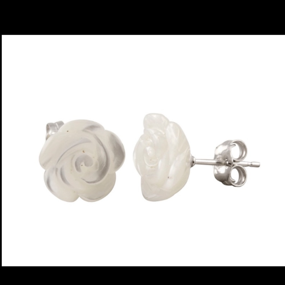 Rhodium Plated Mother of Pearl Rose Studs